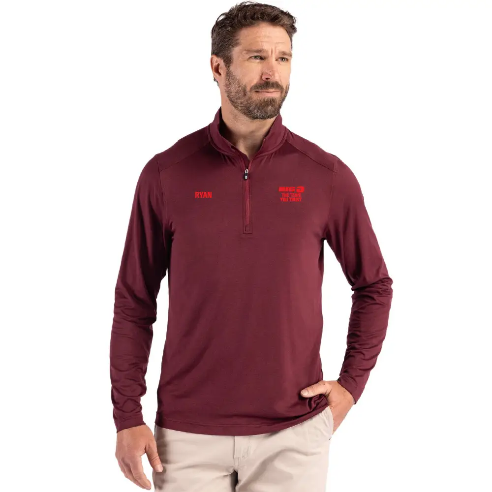 Coastline Recycled Double Peached Men's Quarter Zip Pullover — Bordeaux (BRD)