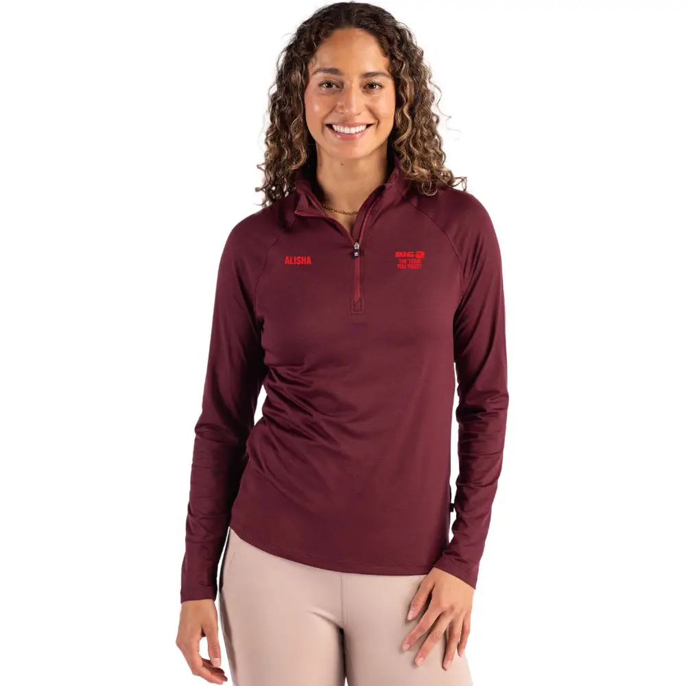 Coastline Recycled Double Peached Women's Quarter Zip Pullover — Bordeaux (BRD)